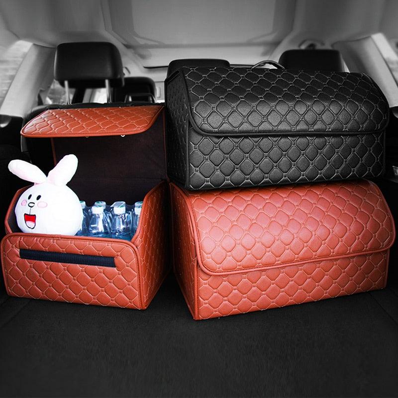 Car Trunk Organizer Bag - Collapsible Storage Box PU Leather Storage Bag - Car Trunk Stowing Tidying (D79)(3LT1)