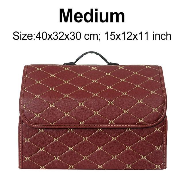 Car Trunk Organizer Bag - Collapsible Storage Box PU Leather Storage Bag - Car Trunk Stowing Tidying (D79)(3LT1)