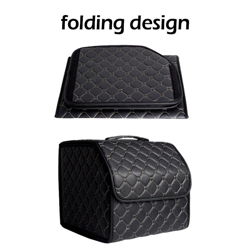 Car Trunk Organizer Bag - Collapsible Storage Box PU Leather Storage Bag - Car Trunk Stowing Tidying (D79)(3LT1)