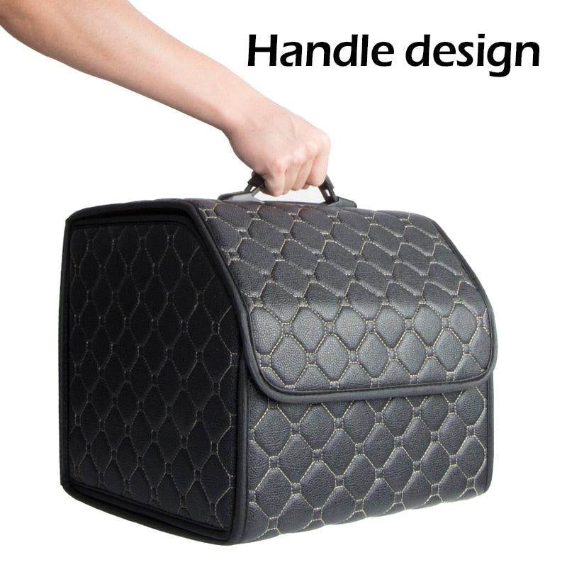 Car Trunk Organizer Bag - Collapsible Storage Box PU Leather Storage Bag - Car Trunk Stowing Tidying (D79)(3LT1)
