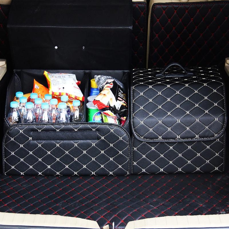 Car Trunk Organizer Bag - Collapsible Storage Box PU Leather Storage Bag - Car Trunk Stowing Tidying (D79)(3LT1)