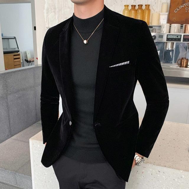 Casual Autumn Winter Velvet Blazers - Men's Suits Blazers (T2M)(F8)(F10)