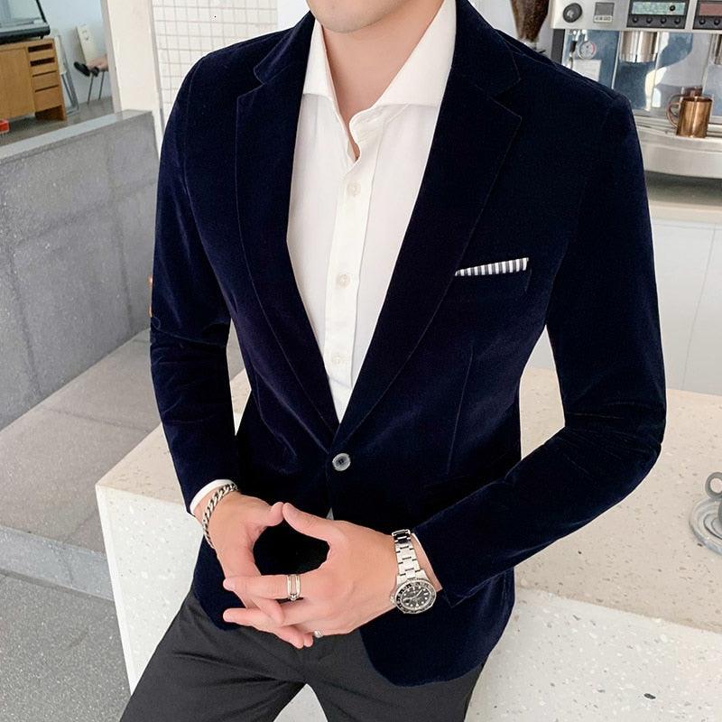 Casual Autumn Winter Velvet Blazers - Men's Suits Blazers (T2M)(F8)(F10)