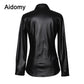Casual Leather Women Shirt - Long Sleeve Buttons Blouse -Turn-Down Collar - Streetwear Pocket Tops (TB4)
