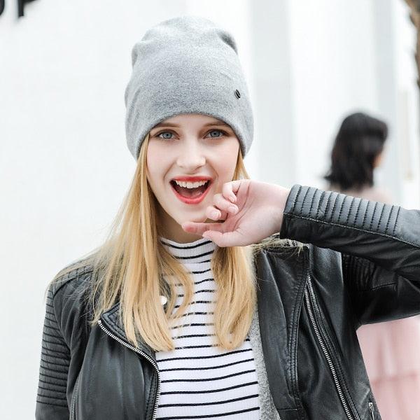 Casual Women's Hats - Wool Female Beanies - Autumn Winter Double Layer Thick Beanies (WH7)