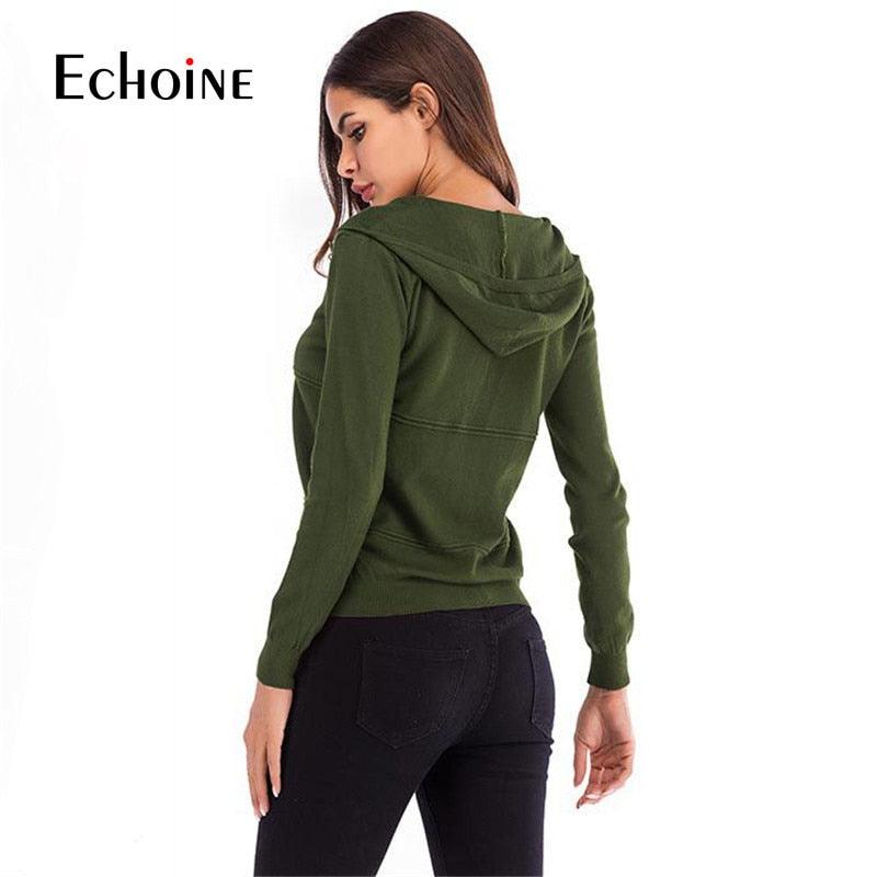 Trending Women Cardigan Sweater - Hooded New Spring Fall Zipper Pockets Women Long Sleeve Sweaters (1U23)(1U20)(1U35)