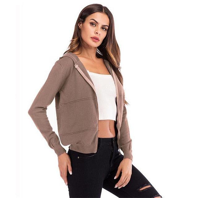 Trending Women Cardigan Sweater - Hooded New Spring Fall Zipper Pockets Women Long Sleeve Sweaters (1U23)(1U20)(1U35)