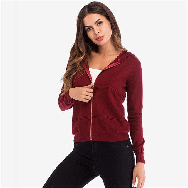 Trending Women Cardigan Sweater - Hooded New Spring Fall Zipper Pockets Women Long Sleeve Sweaters (1U23)(1U20)(1U35)