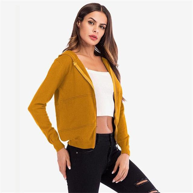 Trending Women Cardigan Sweater - Hooded New Spring Fall Zipper Pockets Women Long Sleeve Sweaters (1U23)(1U20)(1U35)
