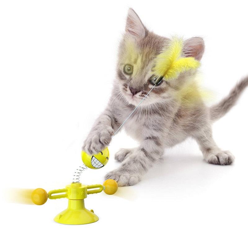 Smile Spring Cat Toys - Feather Ball Strong Suction Rotate 360 Funny Pet Dog Kitten Interactive Training Toys (D75)(8W3)