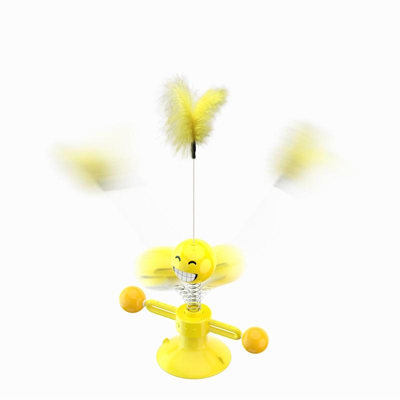 Smile Spring Cat Toys - Feather Ball Strong Suction Rotate 360 Funny Pet Dog Kitten Interactive Training Toys (D75)(8W3)