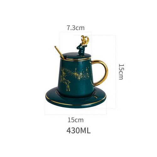 Ceramic Coffee Cup With Lid And Spoon Set Cup With Milk Afternoon Tea Christmas Creative Gift (1AK1)