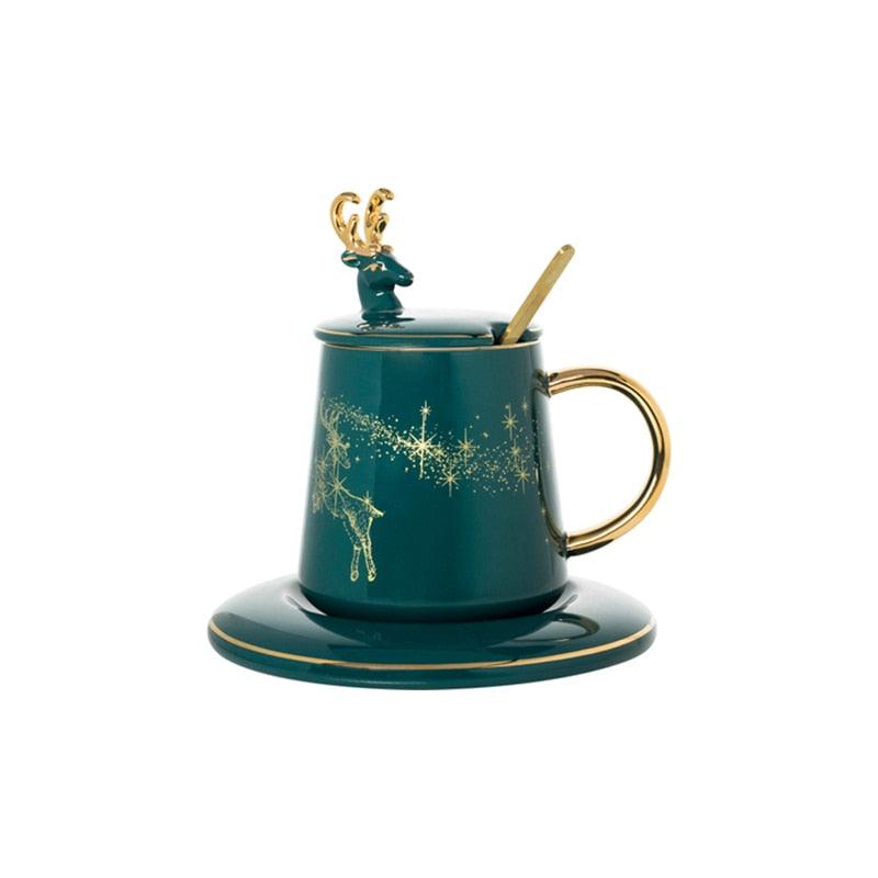 Ceramic Coffee Cup With Lid And Spoon Set Cup With Milk Afternoon Tea Christmas Creative Gift (1AK1)