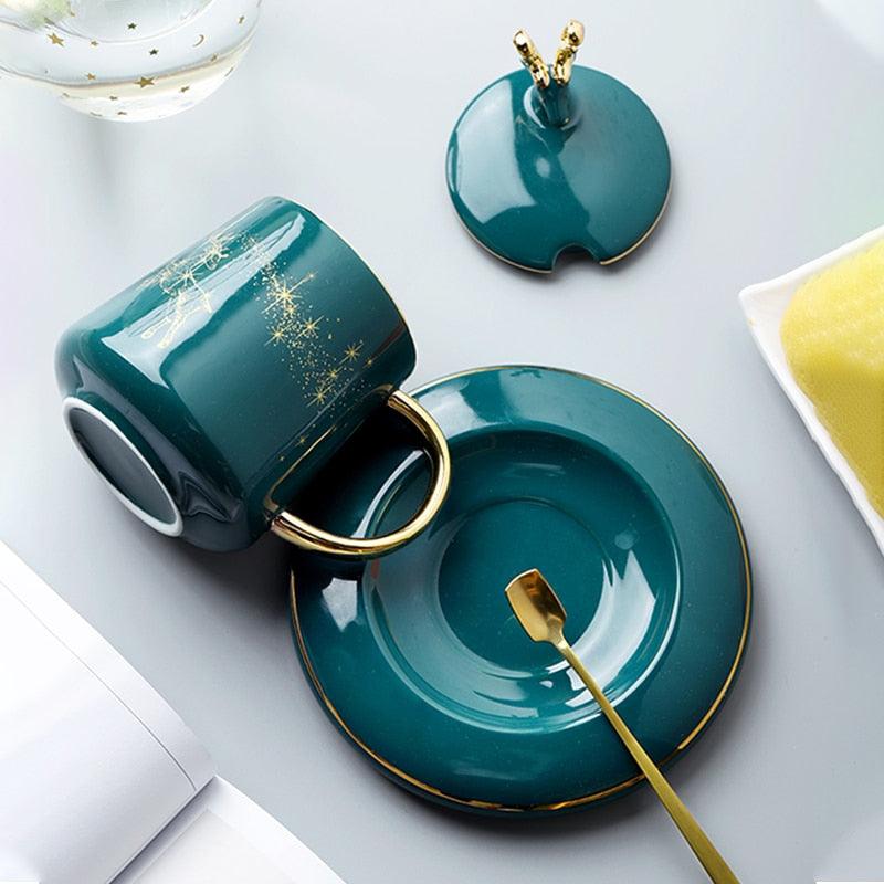 Ceramic Coffee Cup With Lid And Spoon Set Cup With Milk Afternoon Tea Christmas Creative Gift (1AK1)