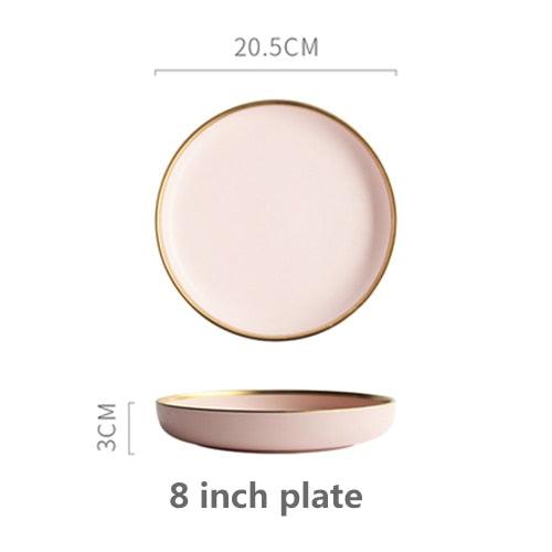 Ceramic Solid Color Plate Gold Inlaid Ceramic Plate Set - Ceramic Tableware (AK7)