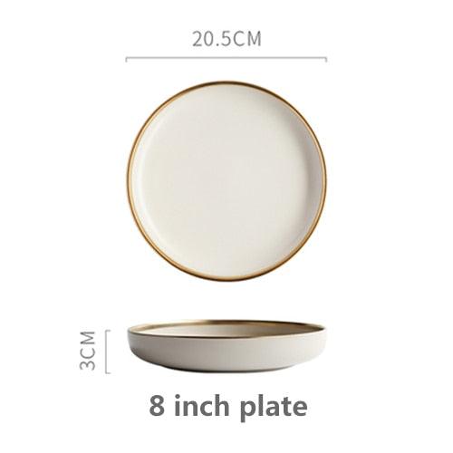 Ceramic Solid Color Plate Gold Inlaid Ceramic Plate Set - Ceramic Tableware (AK7)