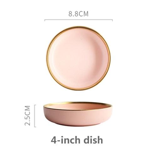 Ceramic Solid Color Plate Gold Inlaid Ceramic Plate Set - Ceramic Tableware (AK7)