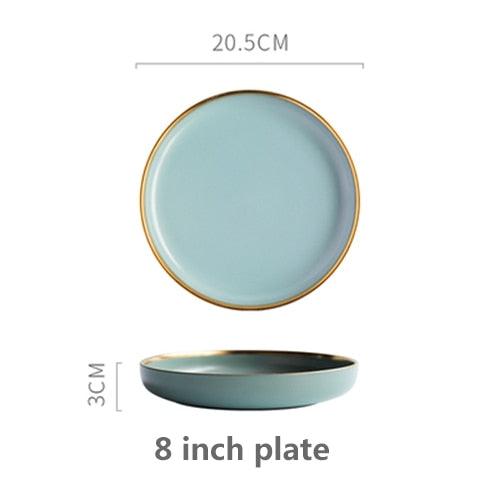 Ceramic Solid Color Plate Gold Inlaid Ceramic Plate Set - Ceramic Tableware (AK7)