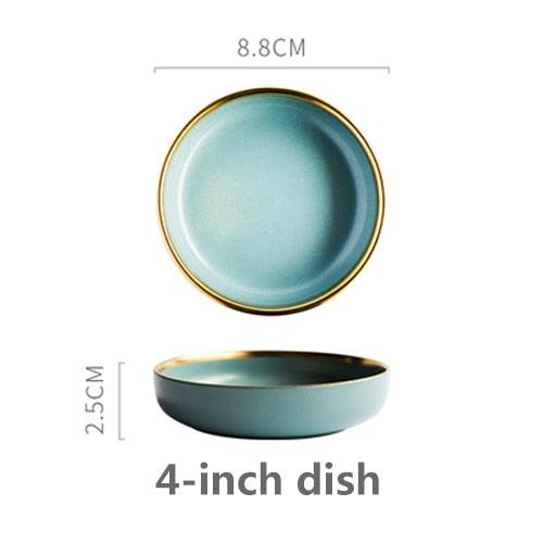 Ceramic Solid Color Plate Gold Inlaid Ceramic Plate Set - Ceramic Tableware (AK7)