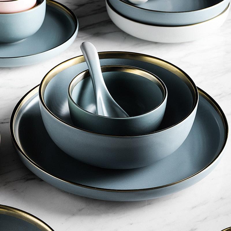 Ceramic Solid Color Plate Gold Inlaid Ceramic Plate Set - Ceramic Tableware (AK7)