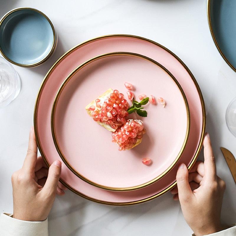 Ceramic Solid Color Plate Gold Inlaid Ceramic Plate Set - Ceramic Tableware (AK7)