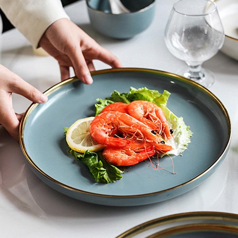 Ceramic Solid Color Plate Gold Inlaid Ceramic Plate Set - Ceramic Tableware (AK7)