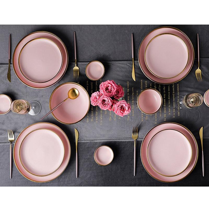 Ceramic Solid Color Plate Gold Inlaid Ceramic Plate Set - Ceramic Tableware (AK7)