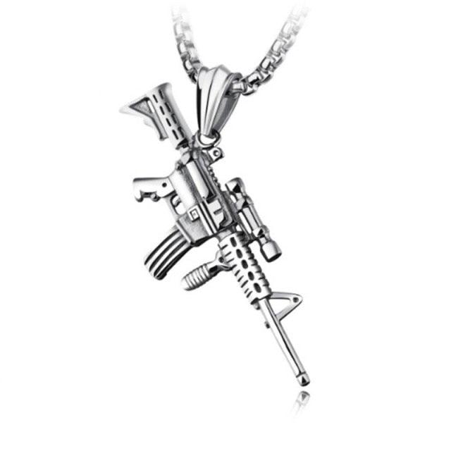 AK47 Gun Necklace Pendant Hip Hop Jewelry Stainless Steel Necklace With Hiphop Chain (MJ2)(F83)
