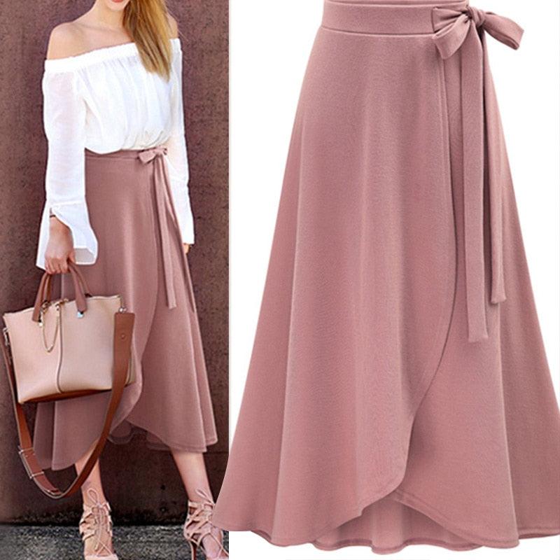 Gorgeous Chiffon Ruffle Women's Long Skirt - High Waist Bowtie Split Irregular Maxi Skirts - Ladies Spring Winter Office Clothes (D23)(D20)(TB7)(TP6)