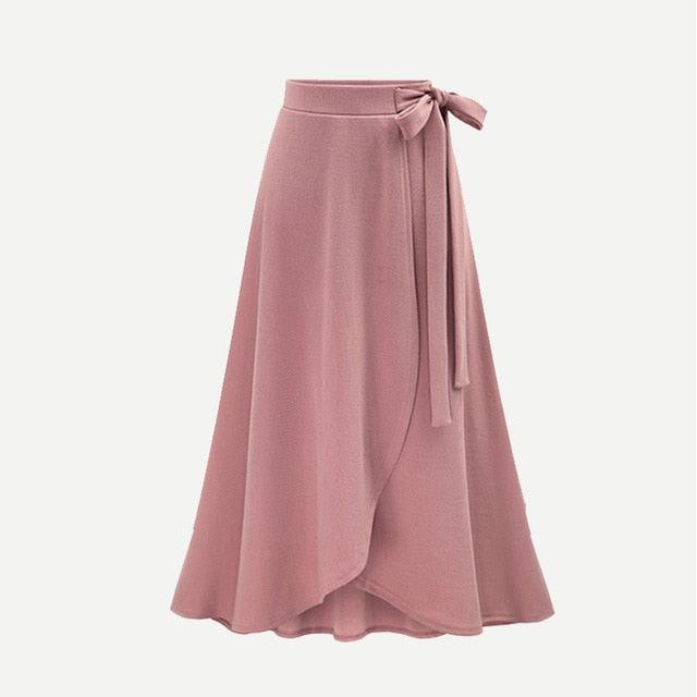 Gorgeous Chiffon Ruffle Women's Long Skirt - High Waist Bowtie Split Irregular Maxi Skirts - Ladies Spring Winter Office Clothes (D23)(D20)(TB7)(TP6)