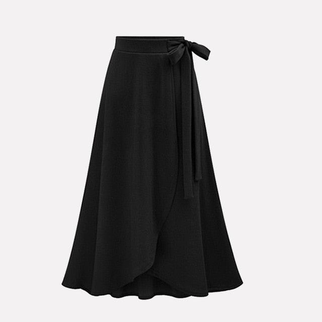 Gorgeous Chiffon Ruffle Women's Long Skirt - High Waist Bowtie Split Irregular Maxi Skirts - Ladies Spring Winter Office Clothes (D23)(D20)(TB7)(TP6)