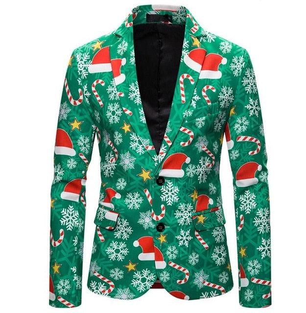 Christmas Blazer - Men 3D Cartoon Print Fashion Blazers - New Year Jacket Festival Party (T2M)(CC5)(F8)(F11)