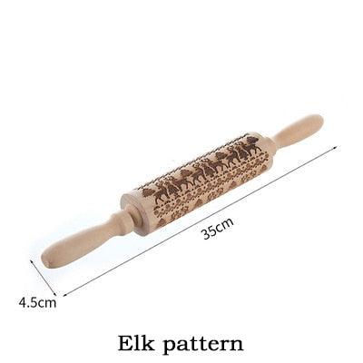 Christmas Deer Cartoon Baking Rolling pin Cake Biscuit Fondant Dough Engraved Roller - Fortune Cookies - Cookie Day(D61)(AK4)(AK2)