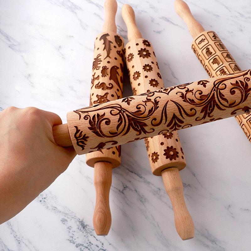 Christmas Deer Cartoon Baking Rolling pin Cake Biscuit Fondant Dough Engraved Roller - Fortune Cookies - Cookie Day(D61)(AK4)(AK2)
