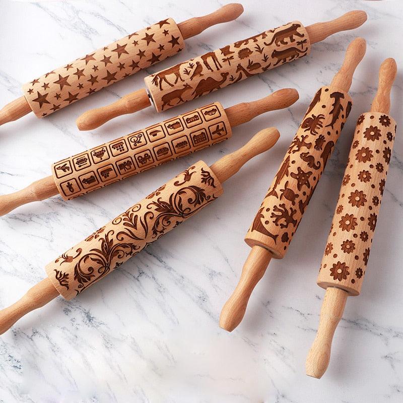 Christmas Deer Cartoon Baking Rolling pin Cake Biscuit Fondant Dough Engraved Roller - Fortune Cookies - Cookie Day(D61)(AK4)(AK2)