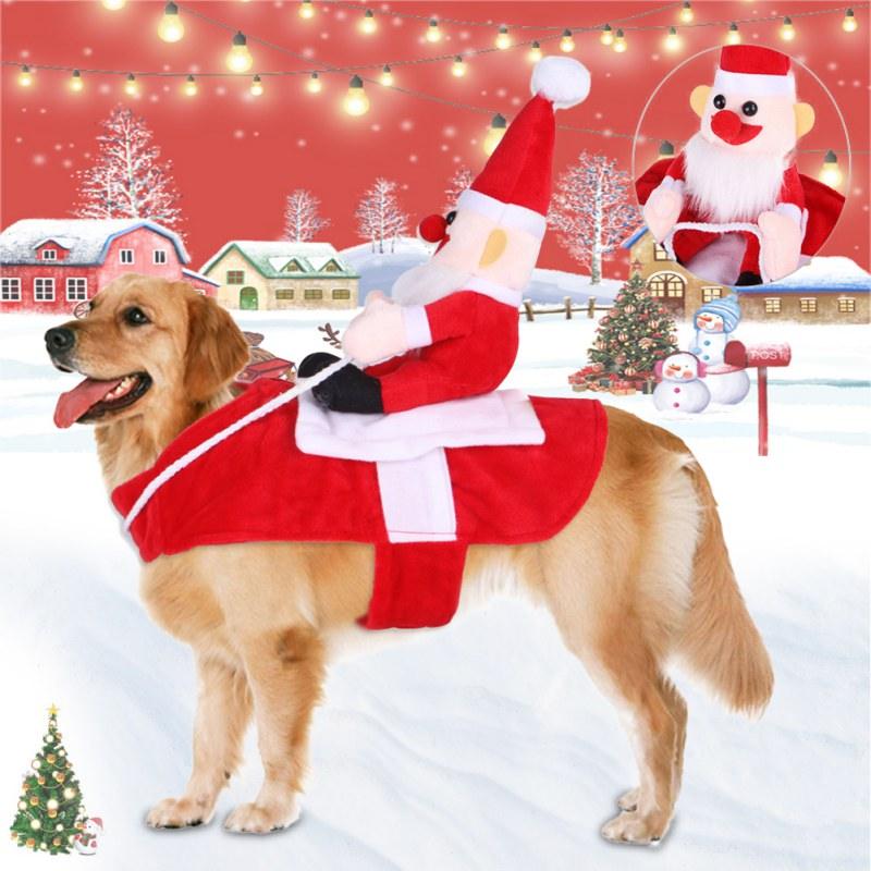 Christmas Dog Costumes Pet Clothes - Santa Riding Dog Dressing up Jacket Coat - Funny Dogs Clothing (2U69)