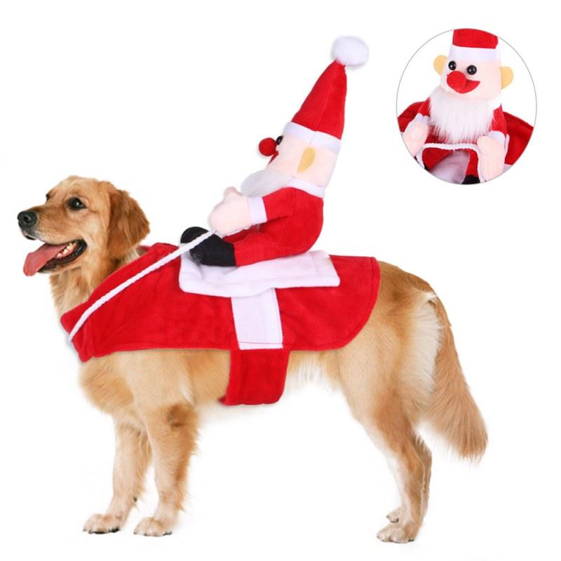 Christmas Dog Costumes Pet Clothes - Santa Riding Dog Dressing up Jacket Coat - Funny Dogs Clothing (2U69)