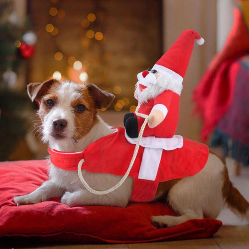 Christmas Dog Costumes Pet Clothes - Santa Riding Dog Dressing up Jacket Coat - Funny Dogs Clothing (2U69)