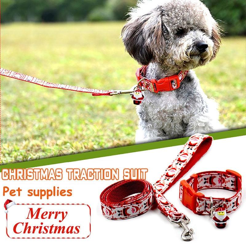 Christmas Dog Traction Two Sets Nylon Adjustable Dog Collar With Santa Pendant Creative Dog Leash (1W1)(2W1)