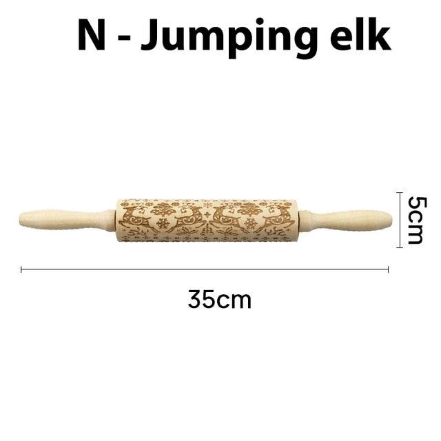 Christmas Deer Cartoon Baking Rolling pin Cake Biscuit Fondant Dough Engraved Roller - Fortune Cookies - Cookie Day(D61)(AK4)(AK2)