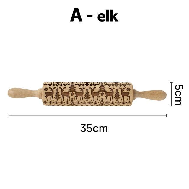 Christmas Deer Cartoon Baking Rolling pin Cake Biscuit Fondant Dough Engraved Roller - Fortune Cookies - Cookie Day(D61)(AK4)(AK2)
