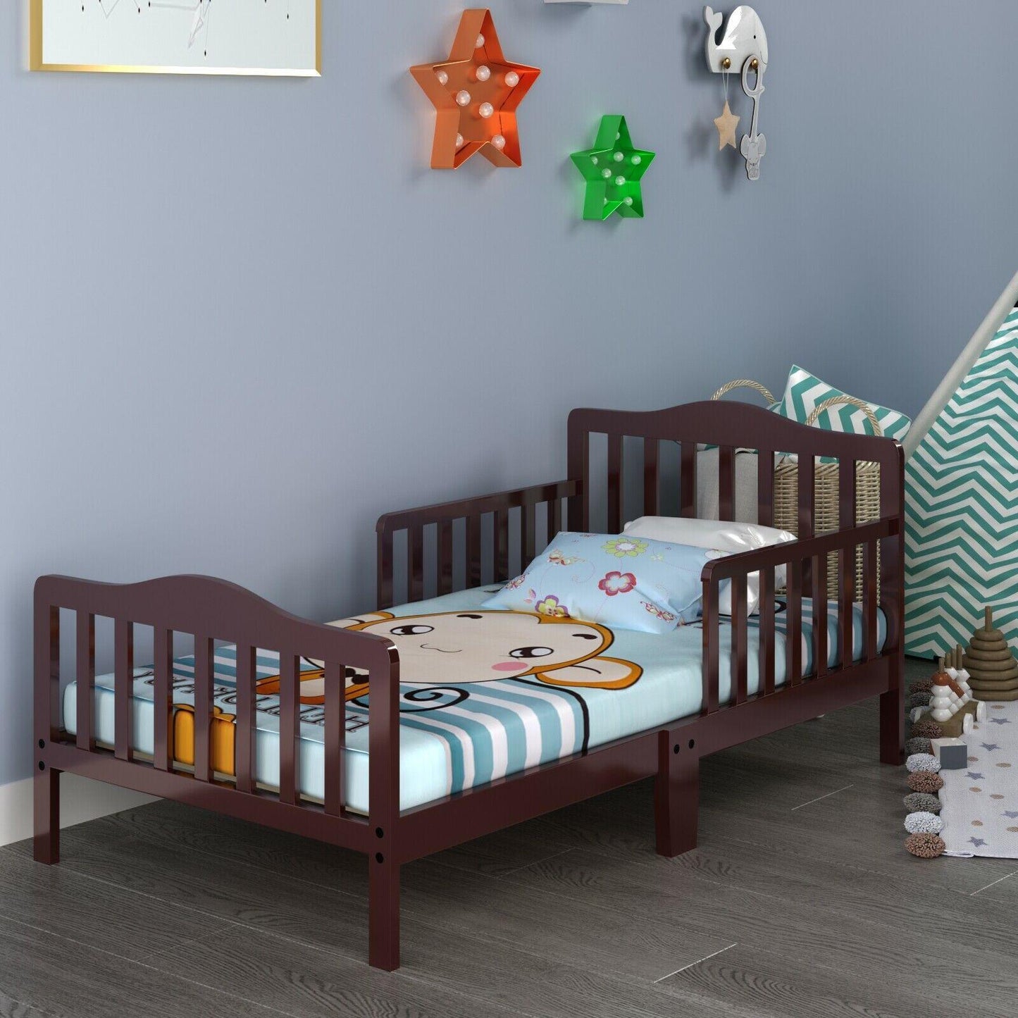 Classic Kids Children Toddler Wood Bed Bedroom Furniture w/ Guardrails (1FW1)(X5)(1U67)(F67)