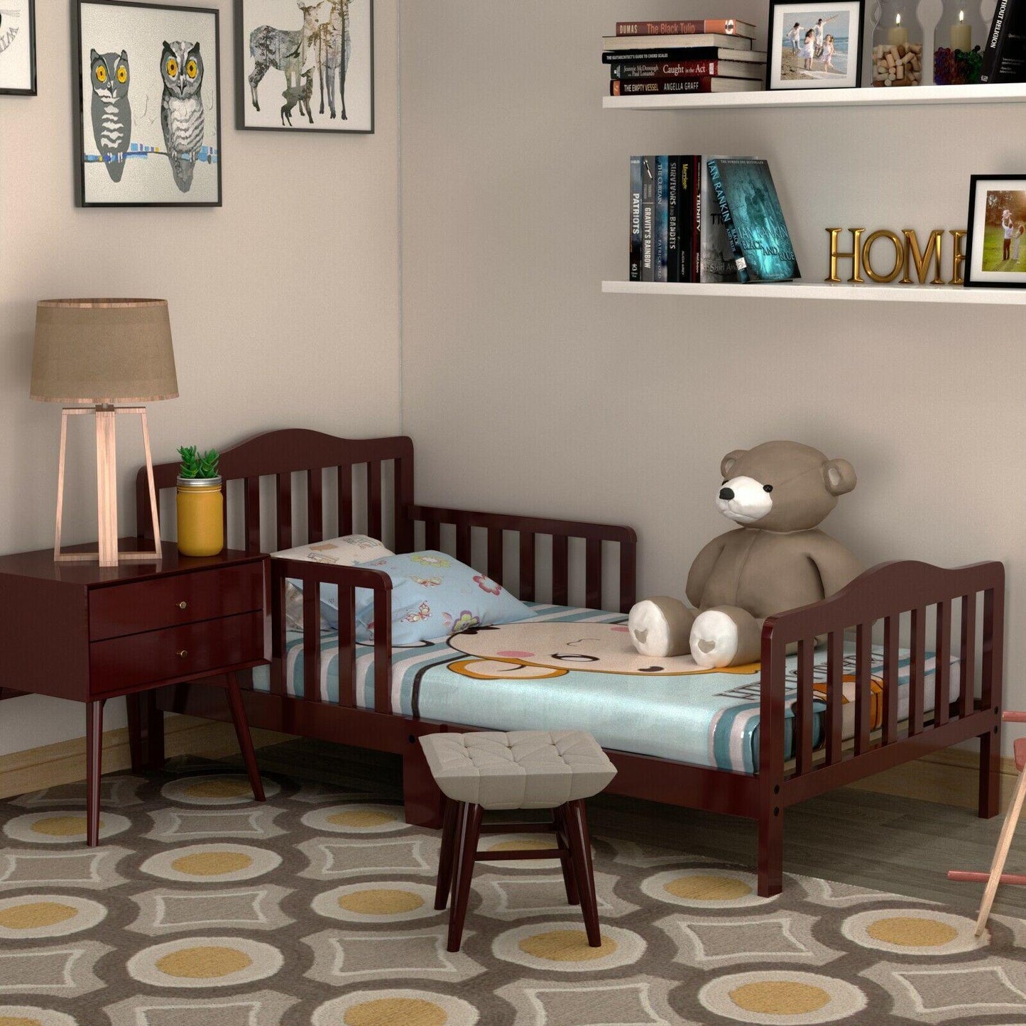 Classic Kids Children Toddler Wood Bed Bedroom Furniture w/ Guardrails (1FW1)(X5)(1U67)(F67)