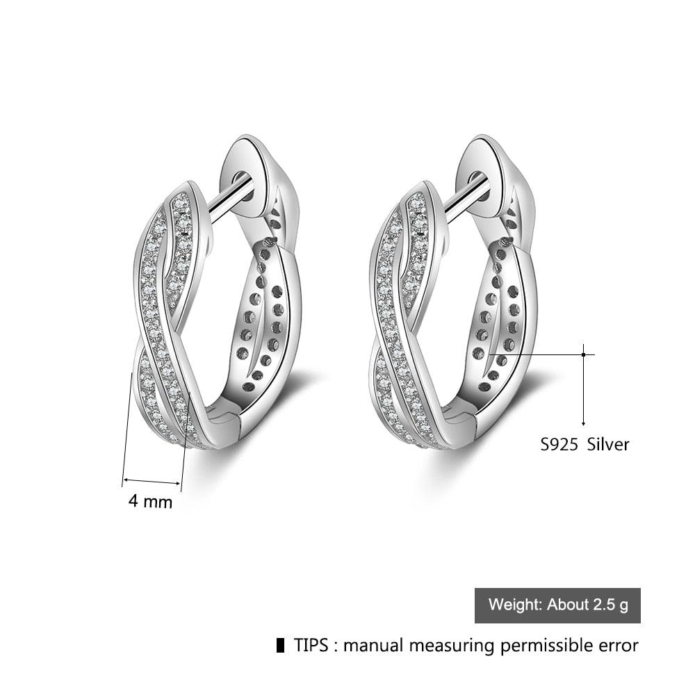 Classic Real 925 Sterling Silver Hoop Earrings - Cubic Zirconia Twisted Earrings (2U81)