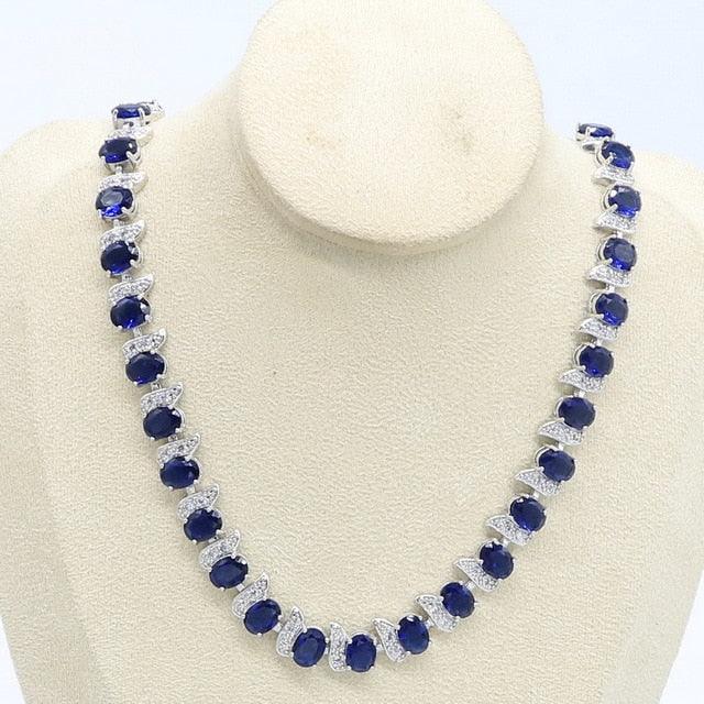 Classic Silver Color 45cm Necklace - Women Blue Black Semi-precious Jewelry (5JW)
