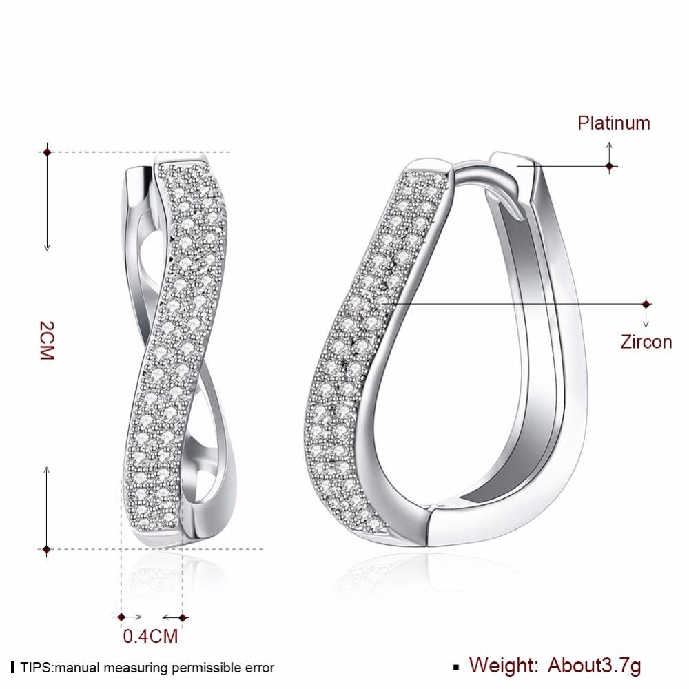 Classic Style Silver Color Jewelry Curved Hoop Earrings - Zircon Women Anniversary Jewelry (2U81)