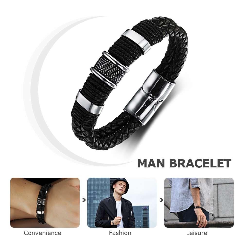 Classic Wide Weave Wristband Leather Bracelets - Charm Vintage Men's Bracelet (2U83)
