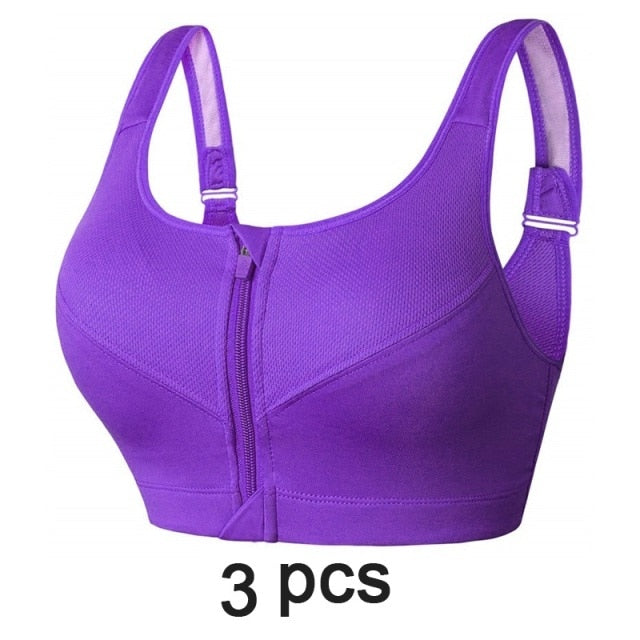 Plus Size 2XL-5XL Adjustable Zipper Sports Bra - Women Padded Push Up Yoga Bra - Gym Running Fitness Sports Tops (4Z2)