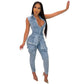 Fashion Sexy Zipper Burr Jeans Jumpsuit - Women Cute Overalls - Buttons Pocket Sleeveless Casual (D33)(TBL1)(BCD3)