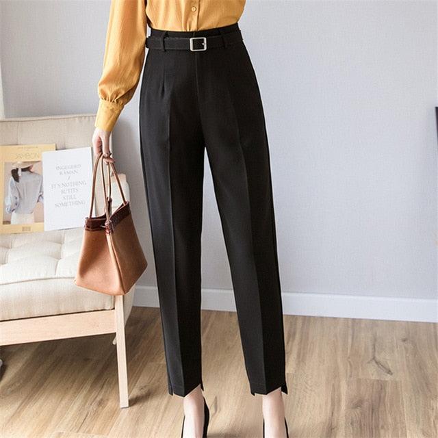 Autumn Winter Women Pants - High Waist Loose Formal Elegant Office Pants - Lady Ankle Length Pants (BP)(F25)
